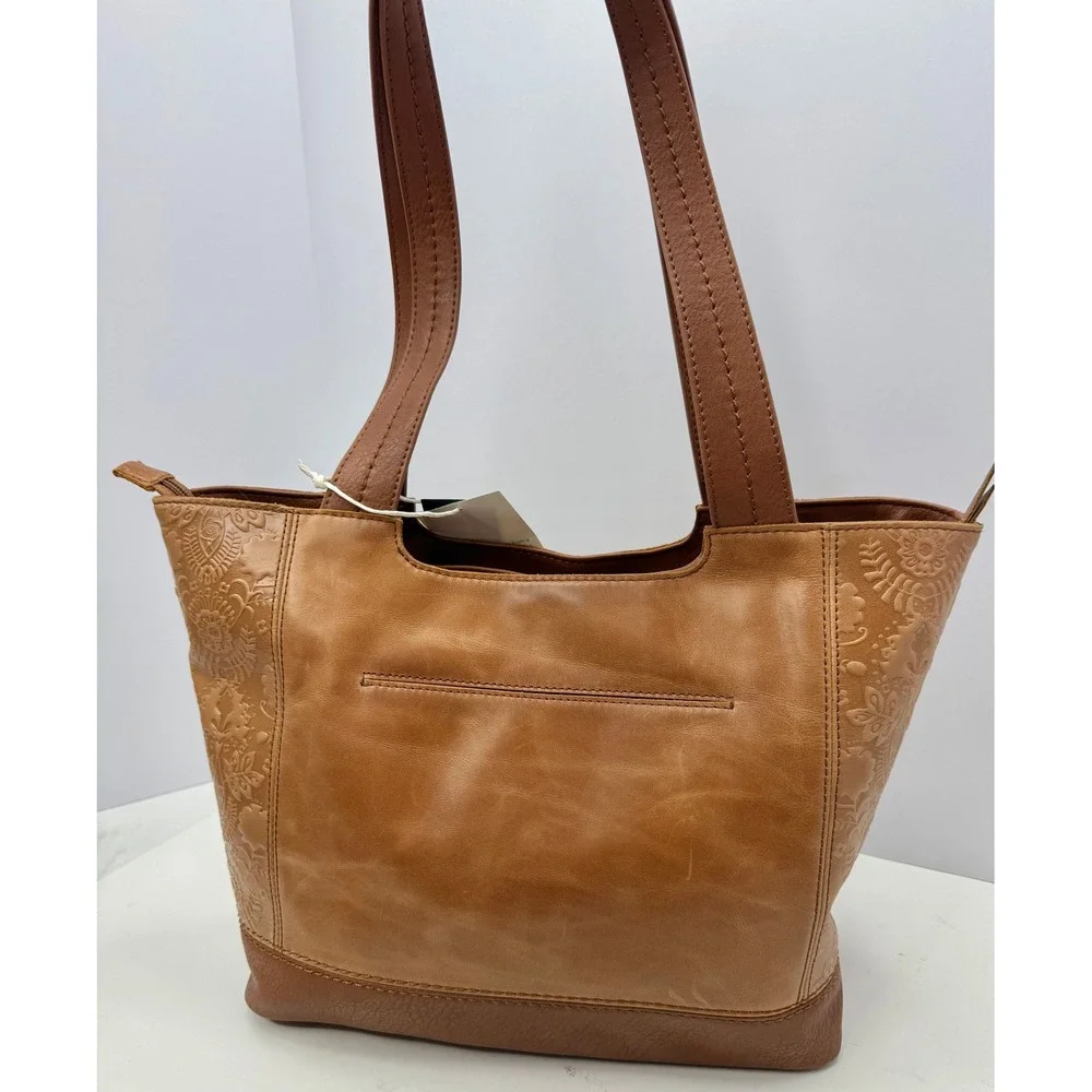 The Sak De Young Tote Bag Brown Leather Embossed Floral Shoulder Bag - Picture 1 of 10